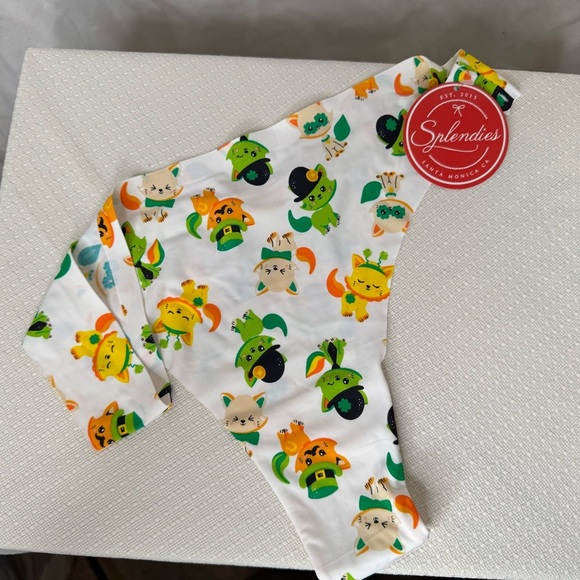 Women's Printed Thong Panties - White and Green St. Patrick’s Day Cats 1X NWT - Picture 2 of 7